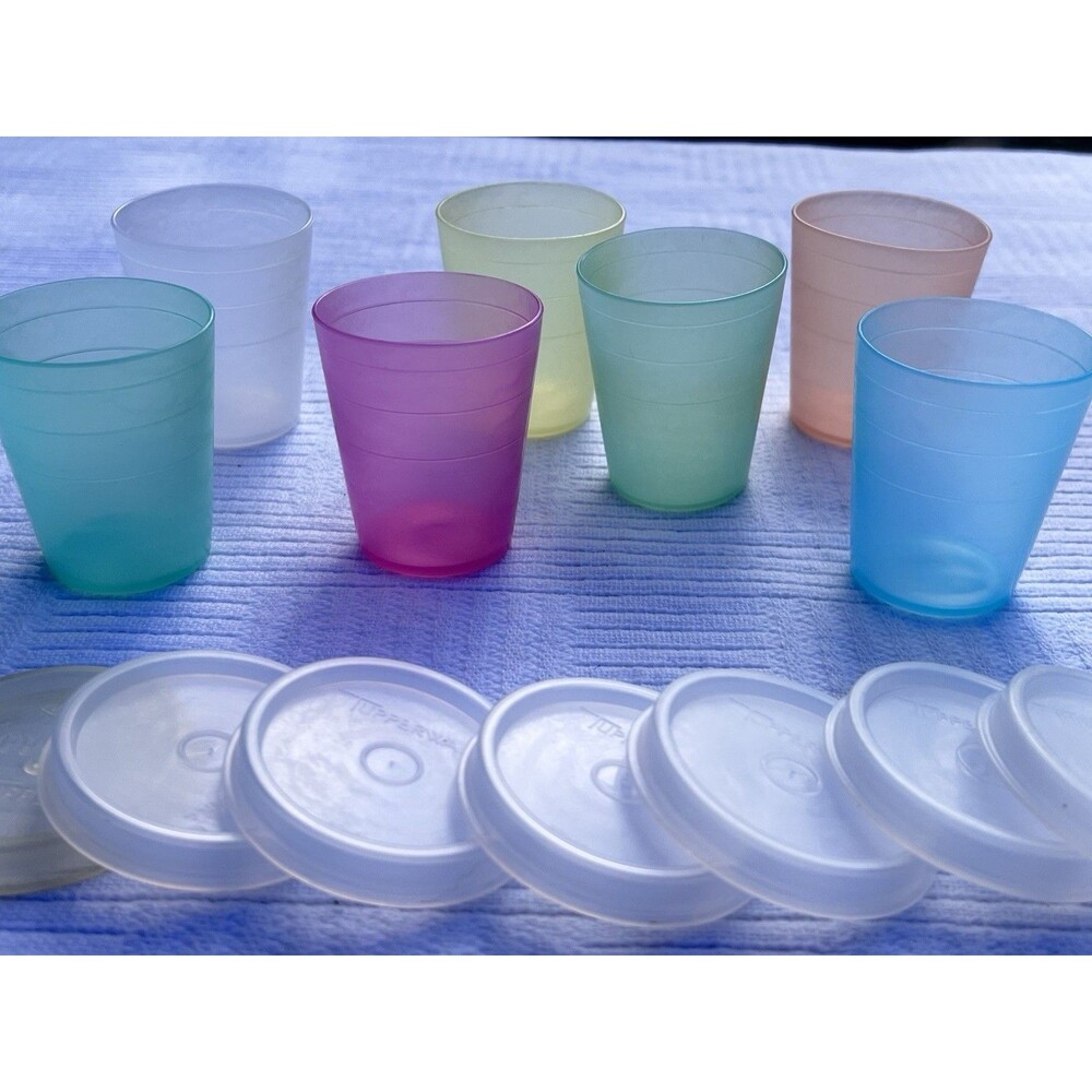 1970s Tupperware Mini Midget 2 Oz Containers #101-21 Set of 7 w/ Lids USA